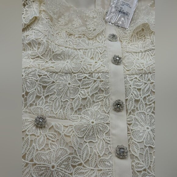 🆕 SELF-PORTRAIT 🧿 NWT Cream Guipure Lace Belted Mini Dress, Sz UK 12 US 8 - Picture 15 of 16